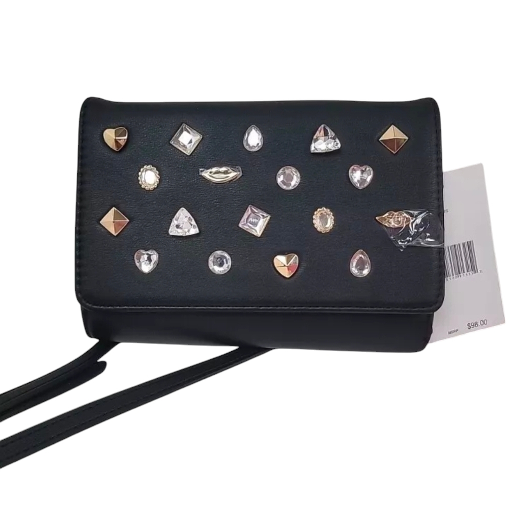 NWT Betsey Johnson Black Embellished Crossbody Bag